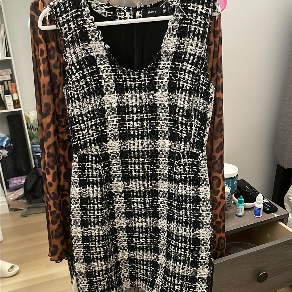 Theory Black and White Plaid Dress
